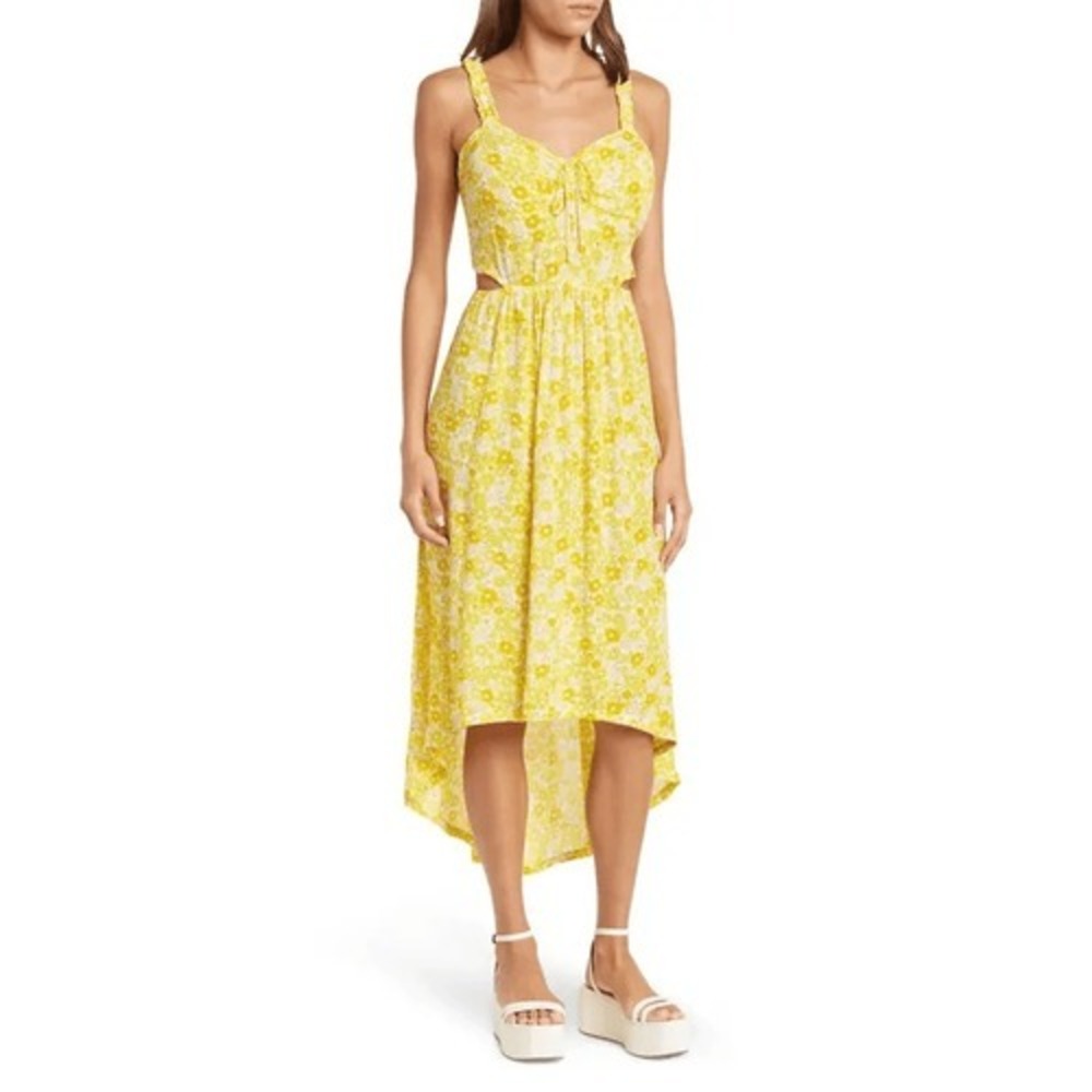 NEW RDI Printed Rayon Cut Out Dress in Maize Size S‎